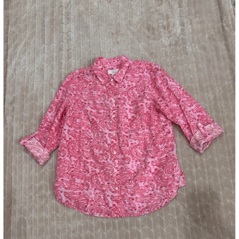 Charter Club Luxury Linen Pink Alligator Crocodile Print Button Down Shirt M - Picture 12 of 15